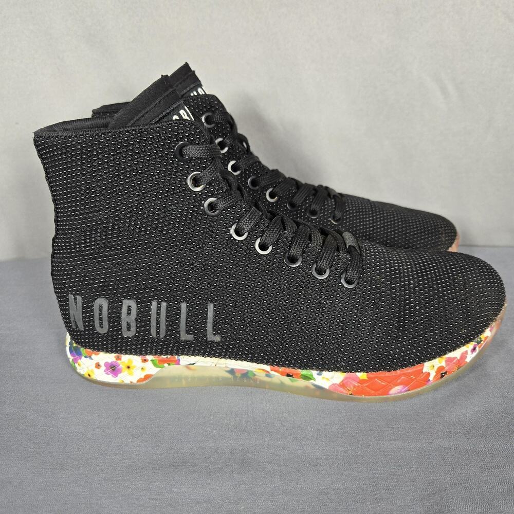 NOBULL High Top Trainer Shoes‎ Mens 6 Womens 7.5 Black SuperFabric Floral Sole